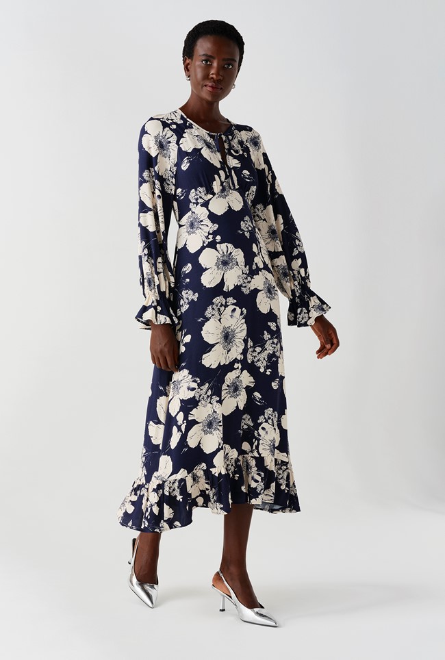 Georgie Tie Neck Crepe Midi Dress