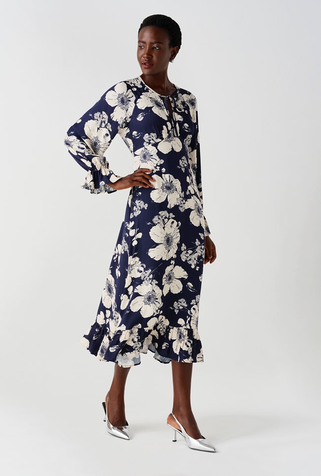 Georgie Tie Neck Crepe Midi Dress