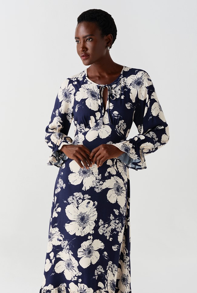 Georgie Tie Neck Crepe Midi Dress