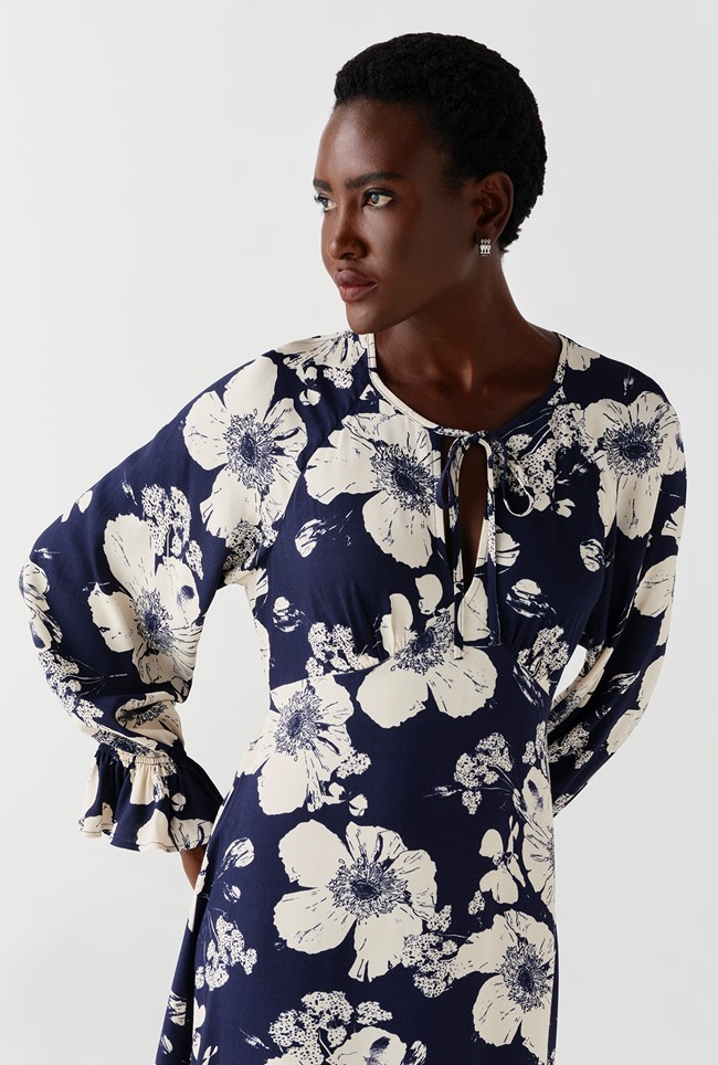 Georgie Tie Neck Crepe Midi Dress