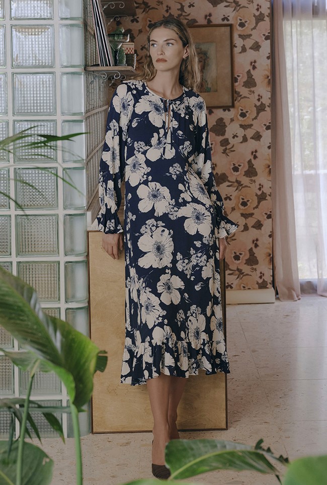 Georgie Tie Neck Crepe Midi Dress