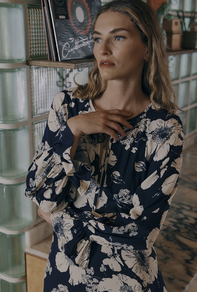Georgie Tie Neck Crepe Midi Dress
