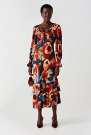 Melina Crepe Ruffle Hem Midi Dress