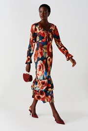 Melina Crepe Ruffle Hem Midi Dress