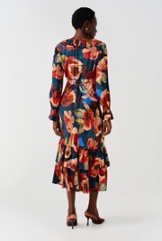 Melina Crepe Ruffle Hem Midi Dress