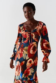 Melina Crepe Ruffle Hem Midi Dress