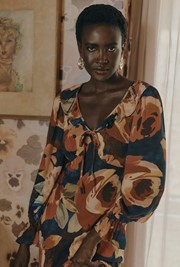 Melina Crepe Ruffle Hem Midi Dress
