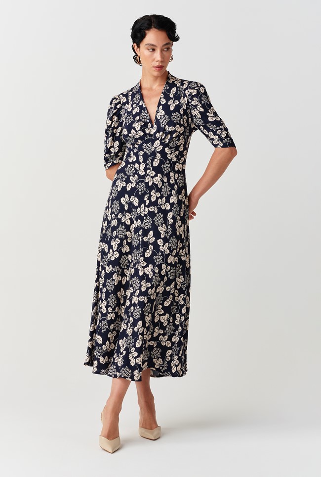 Mia Crepe Floral Midi Tea Dress