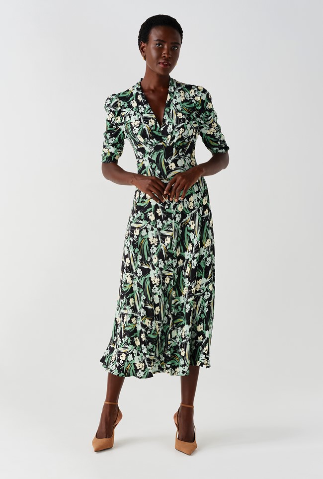 Mia Crepe Floral Midi Tea Dress