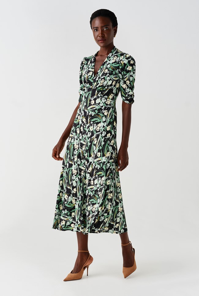 Mia Crepe Floral Midi Tea Dress