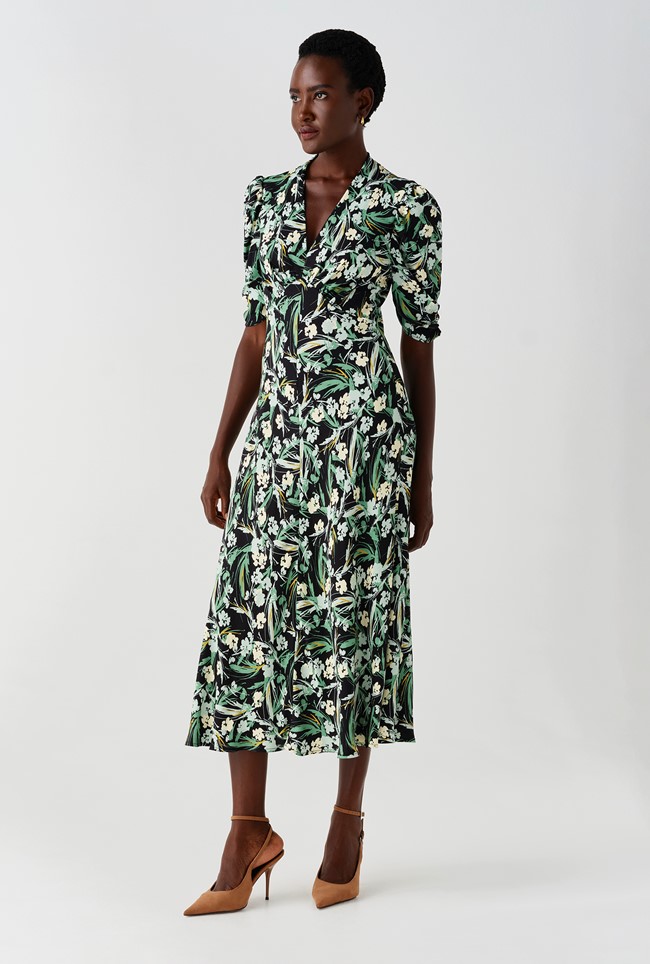 Mia Crepe Floral Midi Tea Dress