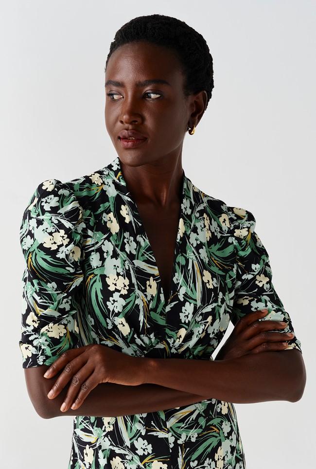 Mia Crepe Floral Midi Tea Dress