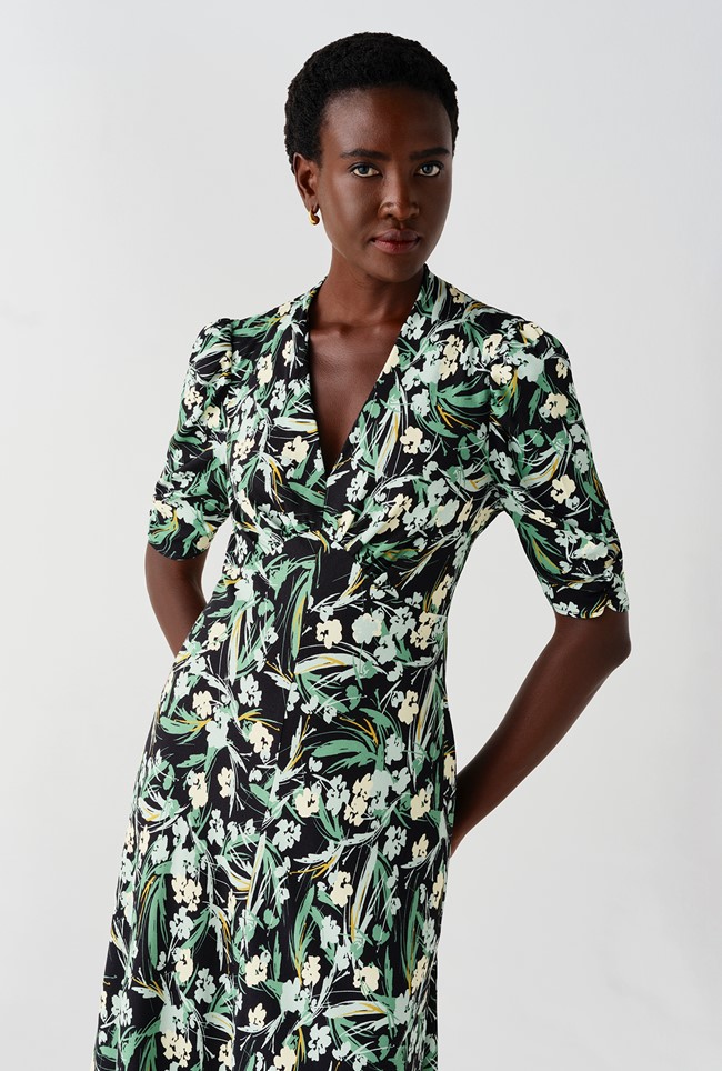 Mia Crepe Floral Midi Tea Dress
