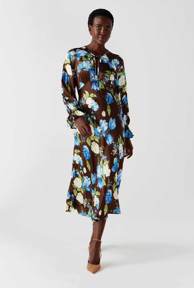 Charlotte Floral Satin Midi Dress