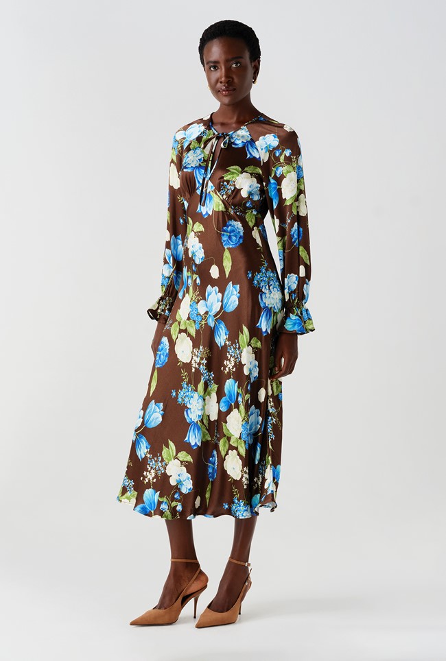 Charlotte Floral Satin Midi Dress
