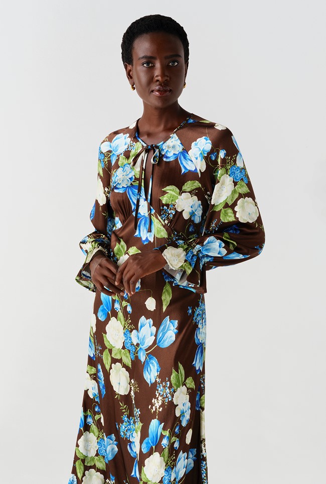 Charlotte Floral Satin Midi Dress
