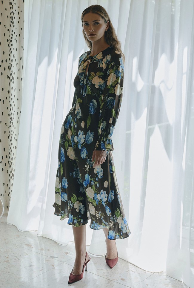 Charlotte Floral Satin Midi Dress