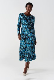 Immie Cowl Neck Printed Satin Midi Dress