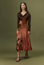 Caitlin Printed Long Sleeve Satin Midi Dress