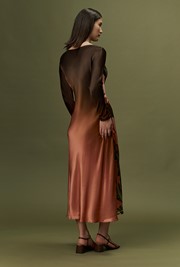 Caitlin Printed Long Sleeve Satin Midi Dress