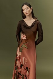 Caitlin Printed Long Sleeve Satin Midi Dress