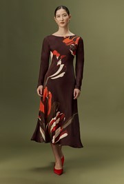 Gigi Floral Printed Long Sleeve Satin Midi Dress