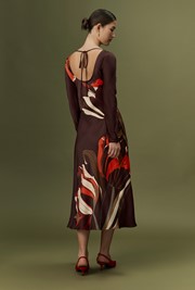 Gigi Floral Printed Long Sleeve Satin Midi Dress