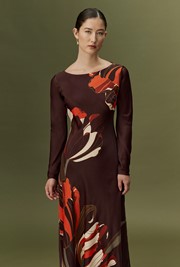 Gigi Floral Printed Long Sleeve Satin Midi Dress