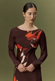 Gigi Floral Printed Long Sleeve Satin Midi Dress