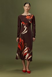 Gigi Floral Printed Long Sleeve Satin Midi Dress
