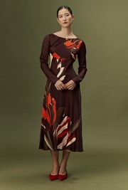 Gigi Floral Printed Long Sleeve Satin Midi Dress