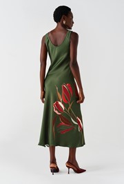 Palm Floral Printed Satin Slip Midi Dress