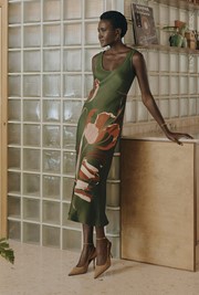 Palm Floral Printed Satin Slip Midi Dress