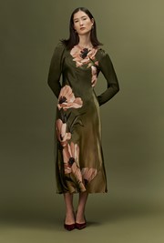 Christine Large Floral Satin Midi Dress