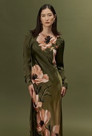 Christine Large Floral Satin Midi Dress