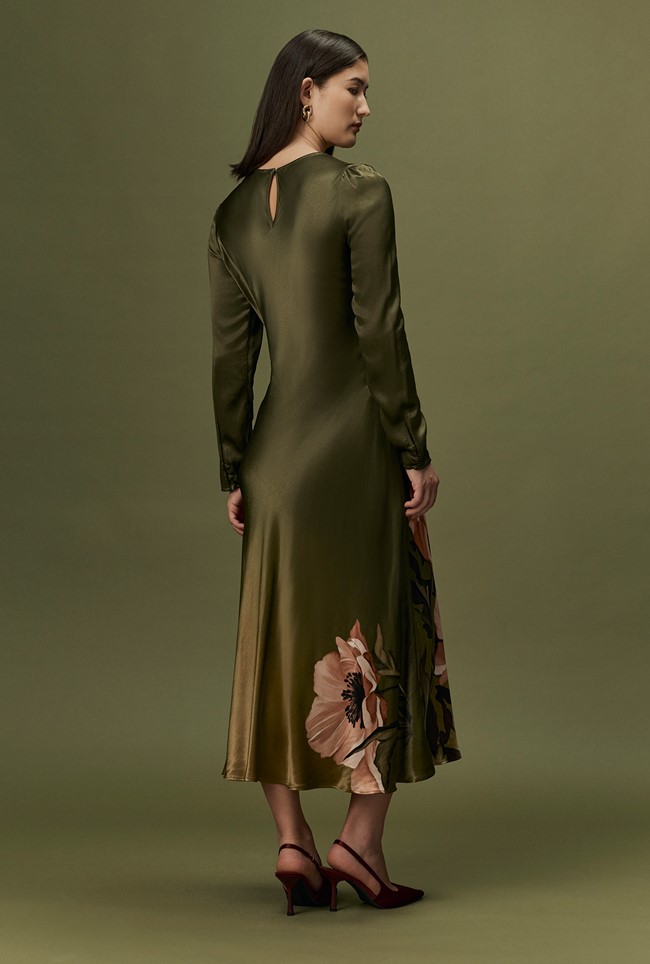 Christine Large Floral Satin Midi Dress