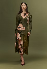 Christine Large Floral Satin Midi Dress