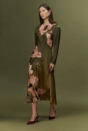 Christine Large Floral Satin Midi Dress