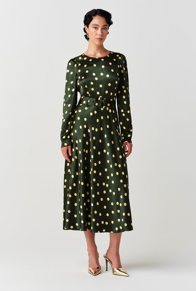 Sophia Polka Dot Belted Midi Dress