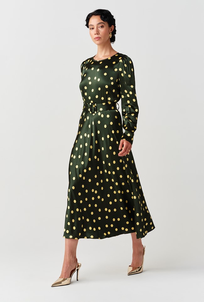 Sophia Polka Dot Belted Midi Dress