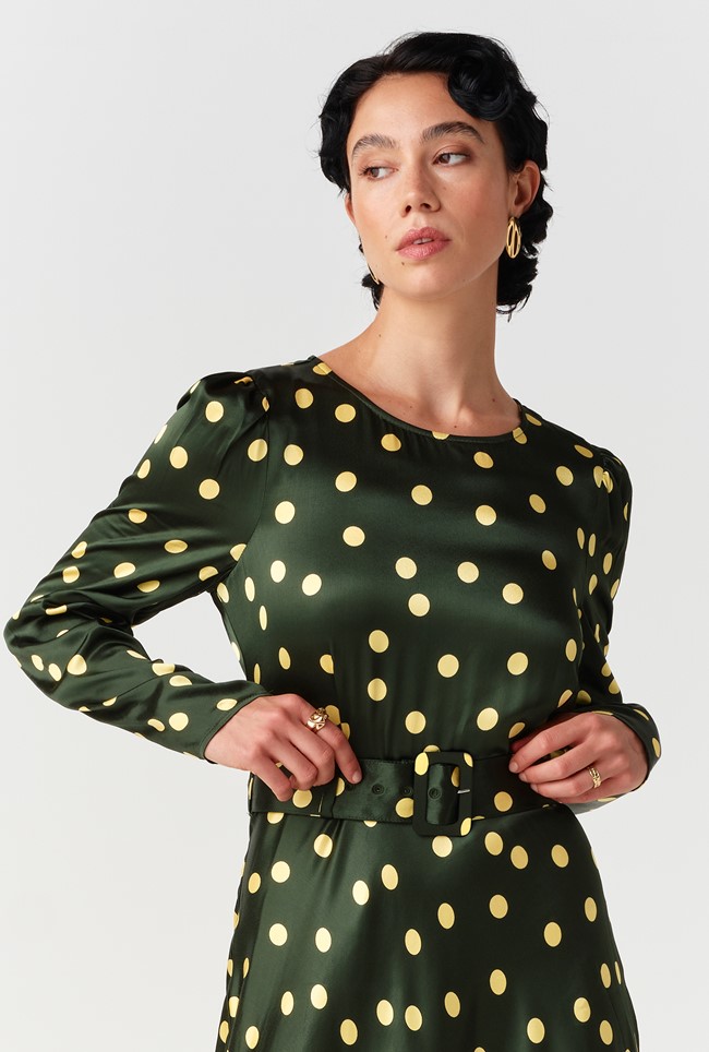 Sophia Polka Dot Belted Midi Dress