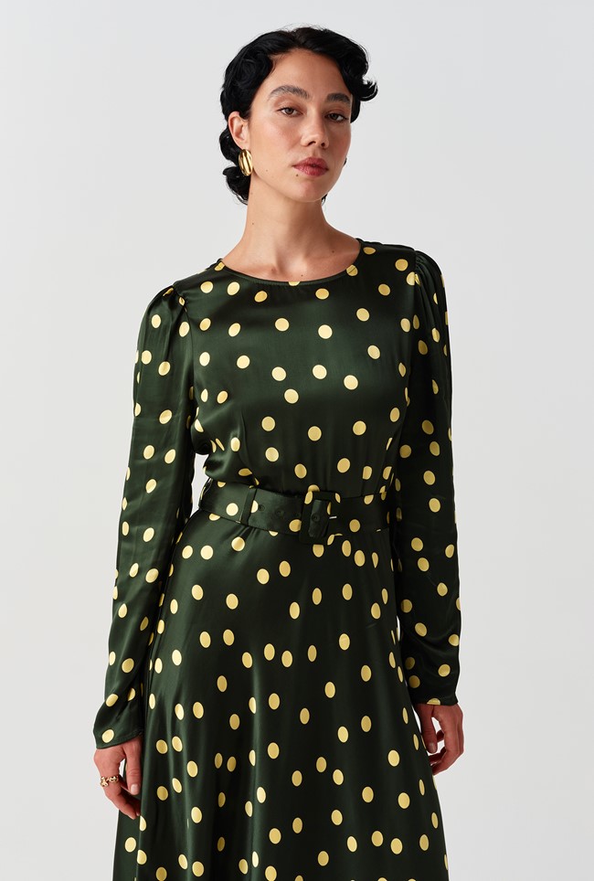 Sophia Polka Dot Belted Midi Dress