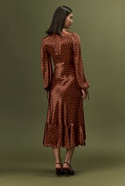 Holly Spot Print Frill Hem Satin Midi Dress