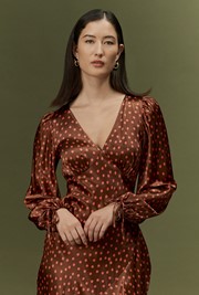 Holly Spot Print Frill Hem Satin Midi Dress