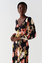 Holly Floral Print Frill Hem Crepe Midi Dress