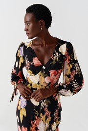 Holly Floral Print Frill Hem Crepe Midi Dress