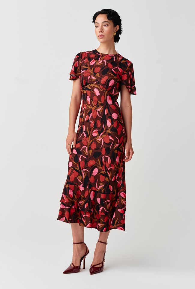 Jasmine Floral Print Crepe Midi Dress