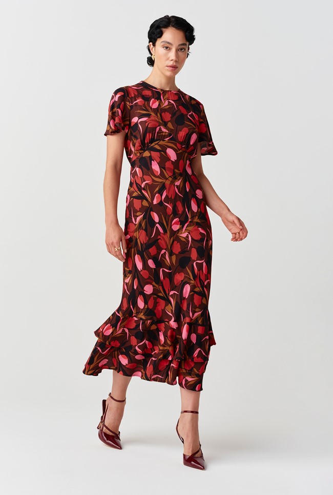 Jasmine Floral Print Crepe Midi Dress