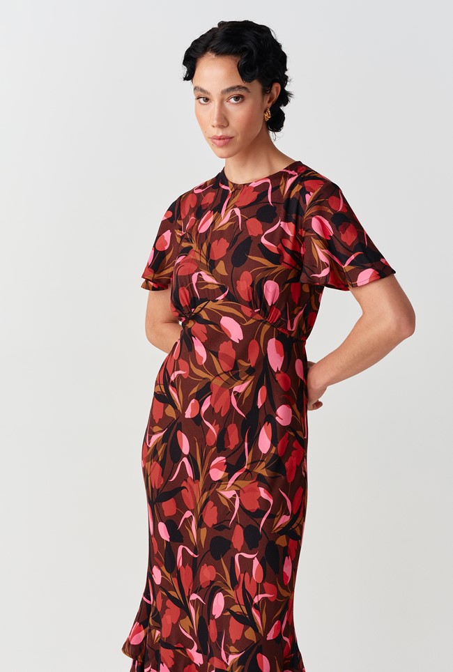 Jasmine Floral Print Crepe Midi Dress
