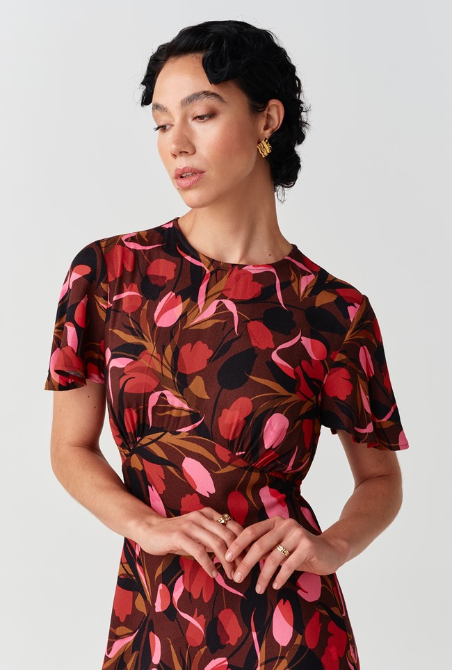 Jasmine Floral Print Crepe Midi Dress